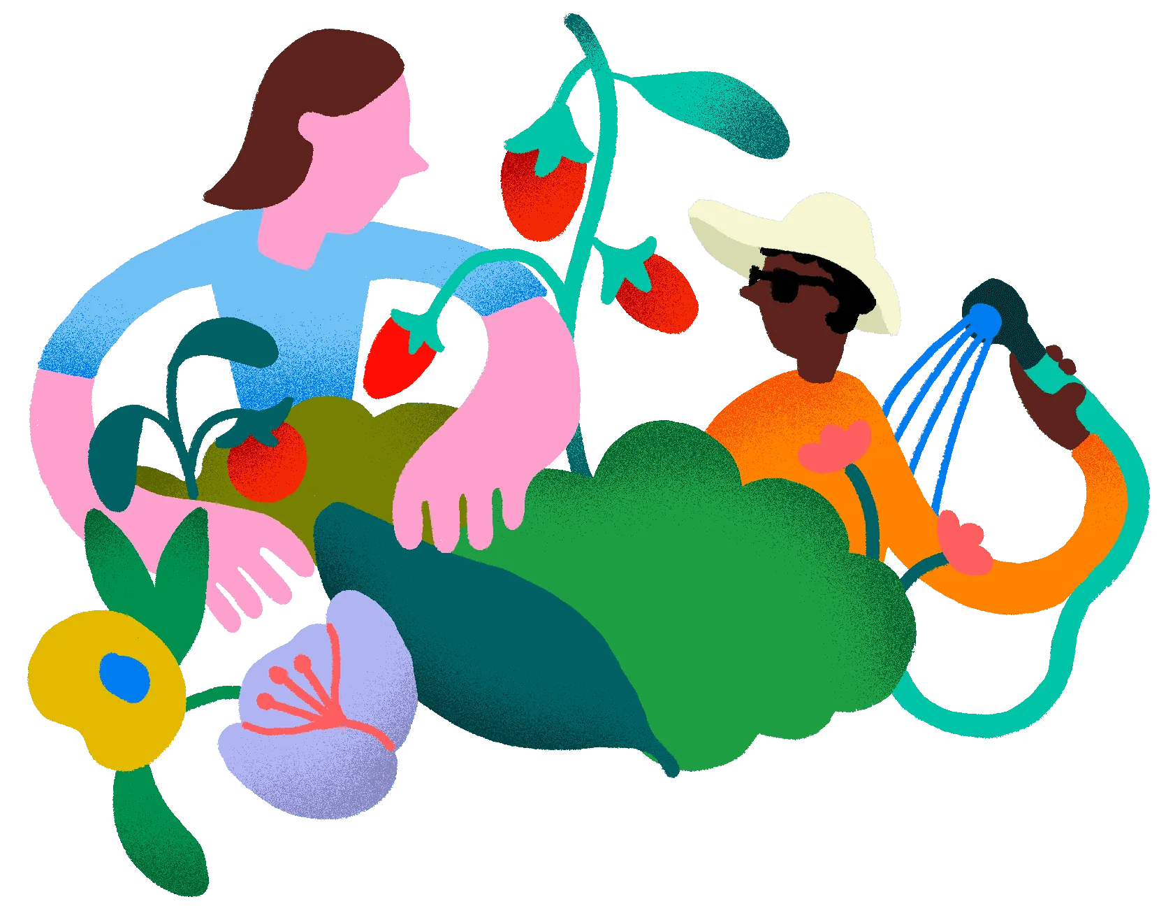Illustration: figures in a garden installation
