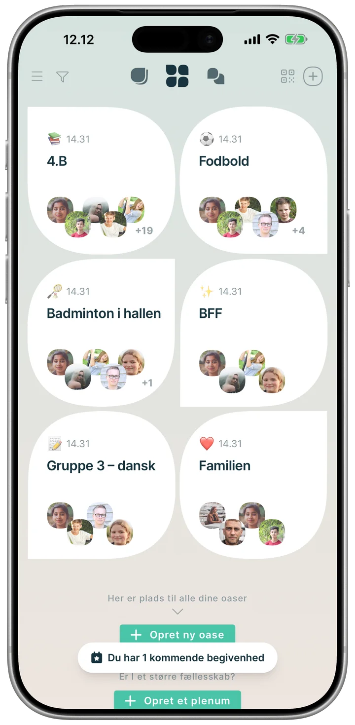 Oversigten i Oase med oaser for 4.B, fodbold, badminton, venner, gruppearbejde og familien